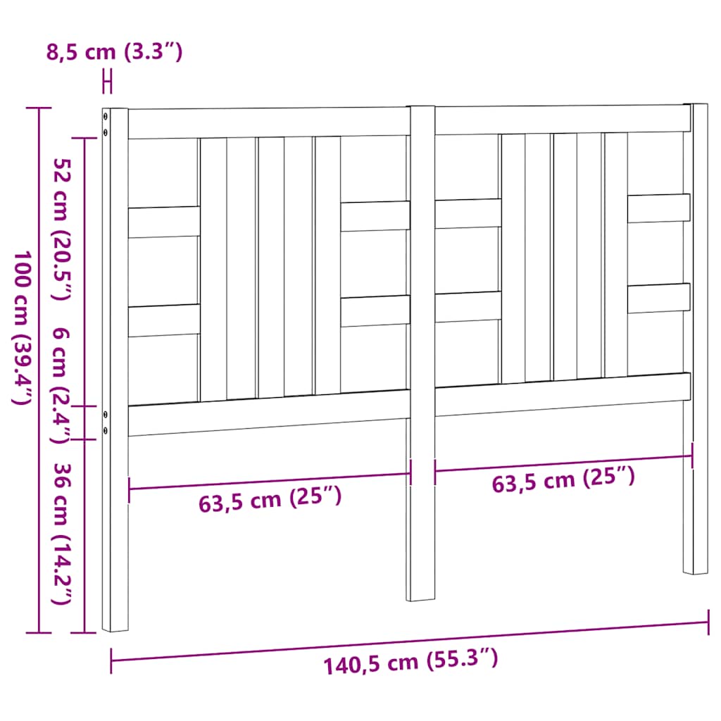 Headboard Wax Brown 135 Cm Solid Pine Wood