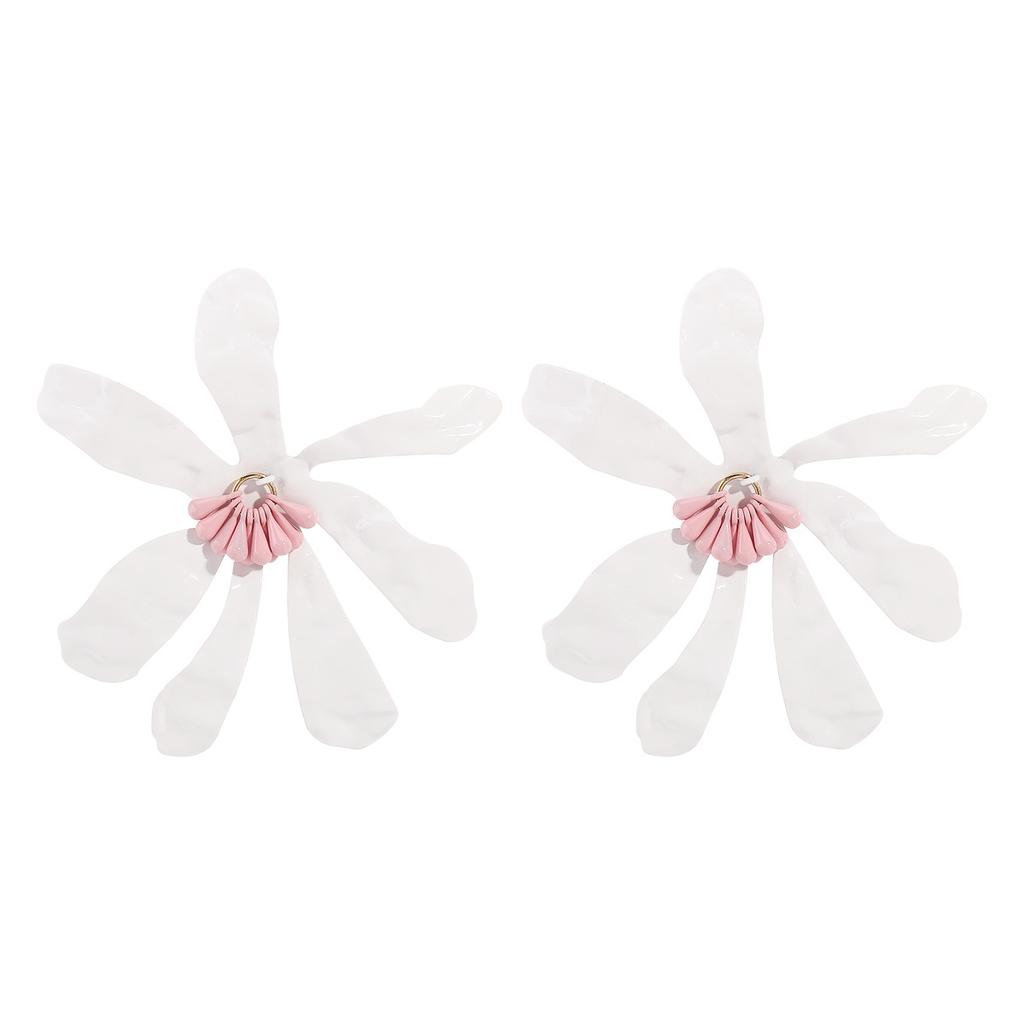 Women Fashion Personality Alloy Oil Dripping Exaggerated Flower Stud Earrings Summer Vacation Style Temperament Ear Jewelry
