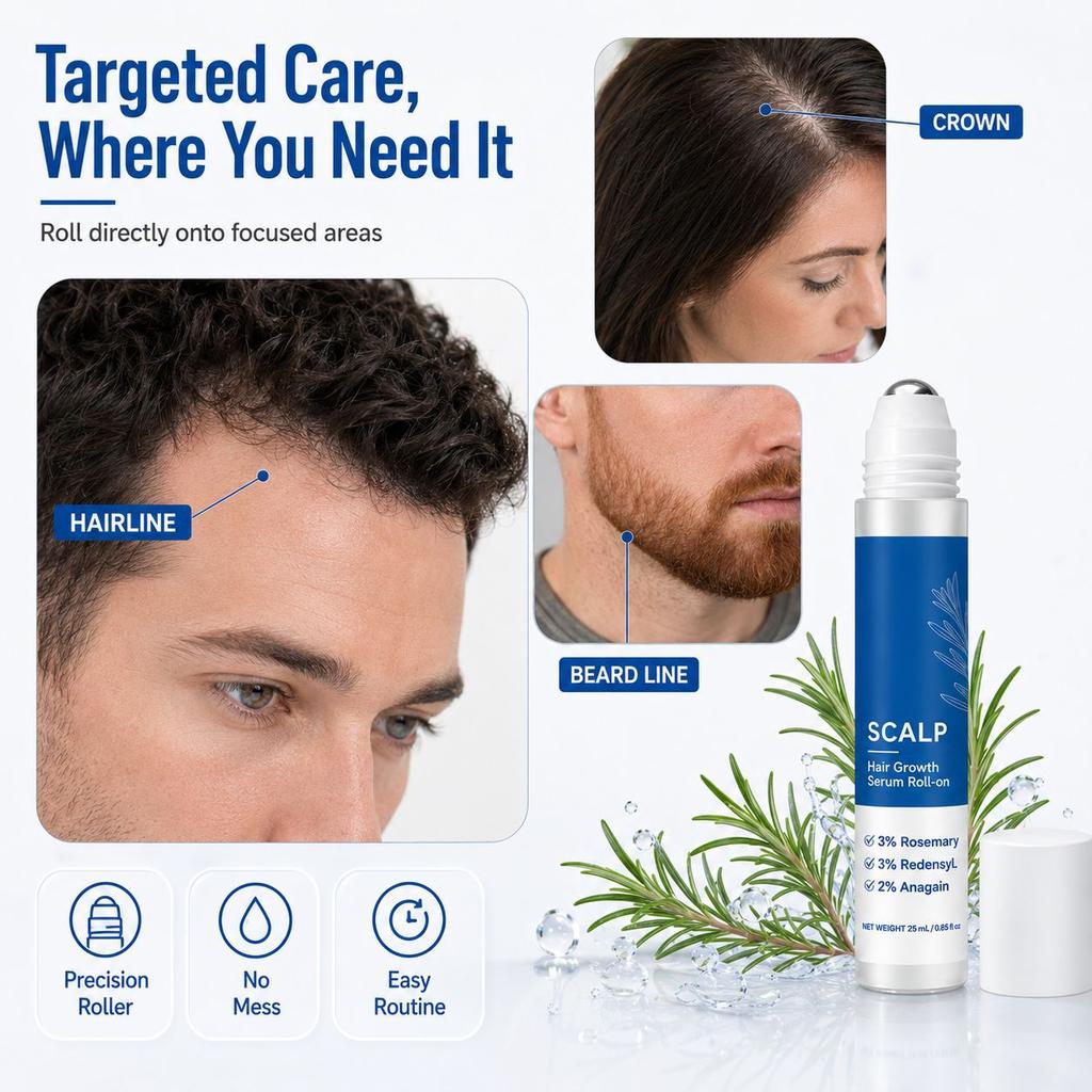 Rosemary Scalp Care Roll-On Essence Gentle Botanical Scalp Soothing Treatment Control Oil Anti-Dandruff Relieve Itching