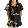 Women's Christmas Print Loose Fit V-Neck Short Sleeve Scrub Top with Pockets for Work