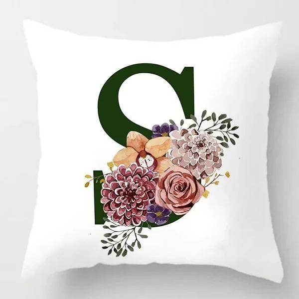 Grüner Buchstaben Floral Kissen Druck Kissenbezug Zuhause Schlafzimmer Zimmer Dekoration Wohnzimmer Sofa Kissenbezug 45x45cm