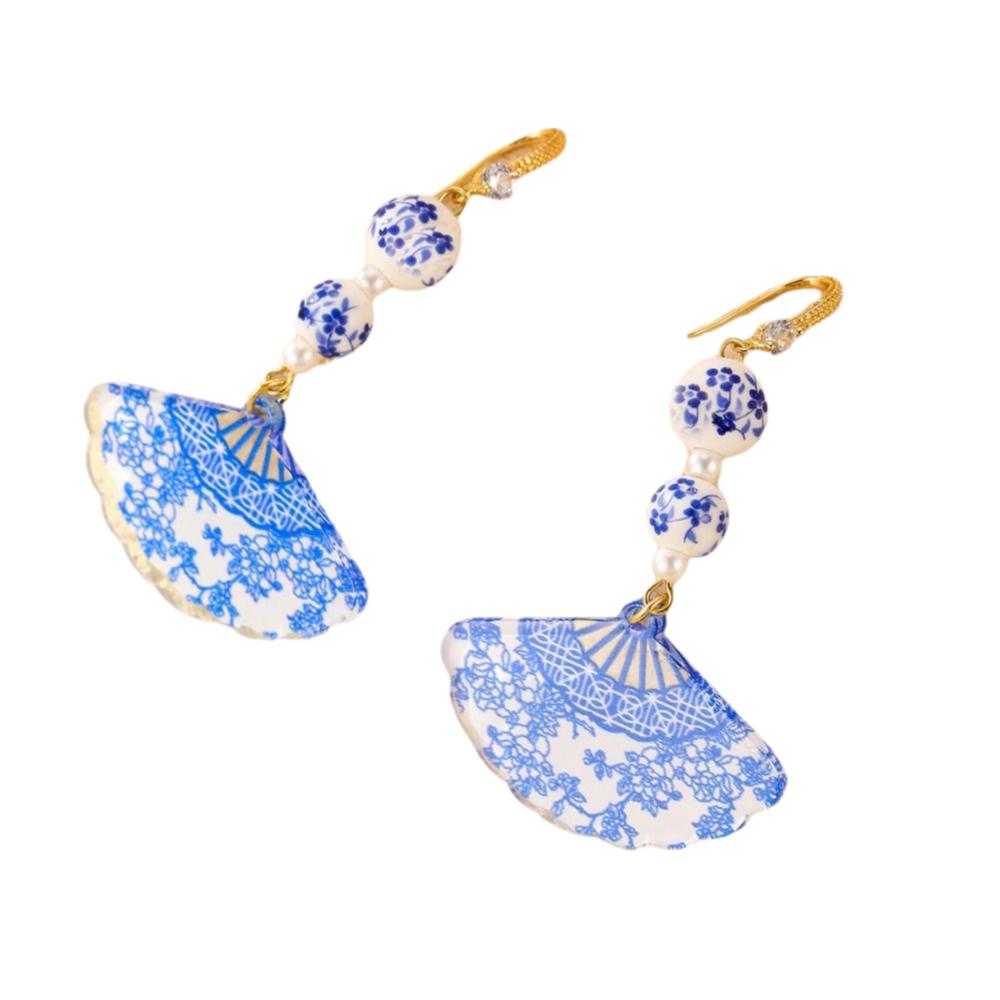 New Chinese Style Blue and White Porcelain Earrings Zinc Zinc Alloy Drop Earrings  Women