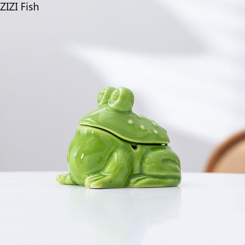 Cute Green Frog Ashtray Ceramic Ash Tray Office Table Desktop Standby Smoking Accessories for Weed Ashtrays Gift for Boyfriend