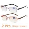 2 Stück Randlose bifokale progressive Lesebrille für Männer und Frauen in der Nähe und Ferne, Anti-Blaulicht-Brille, Vintage-Korrekturbrille