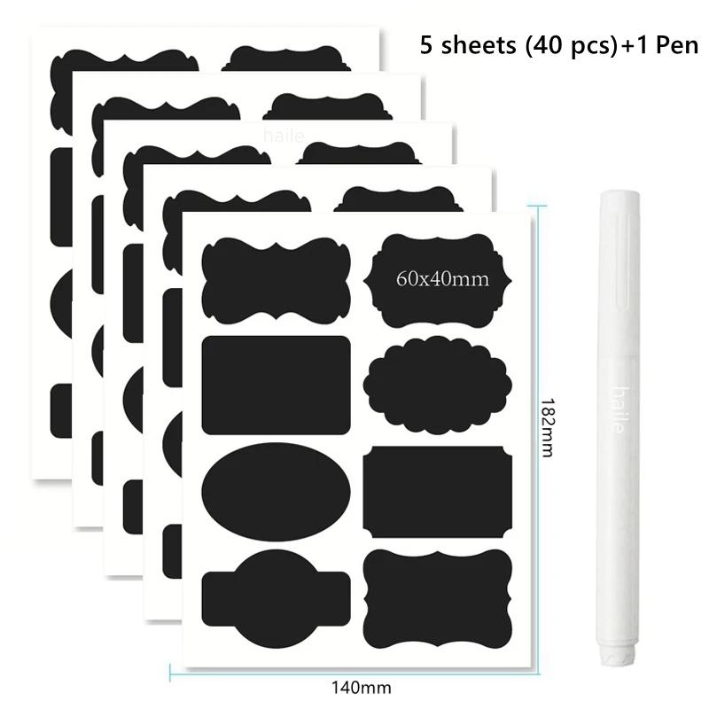 20-75pcs Waterproof Chalkboard Labels Spice Organizer Label for Household Kitchen Blackboard Stickers with White Erasable Pen