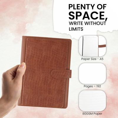 Diary with Faux Leather Cover for Writing, Planning, Travel, Office Use, A5 Paper Size, Hard Cover Binding Journal with Magnetic Lock & Pen Loop