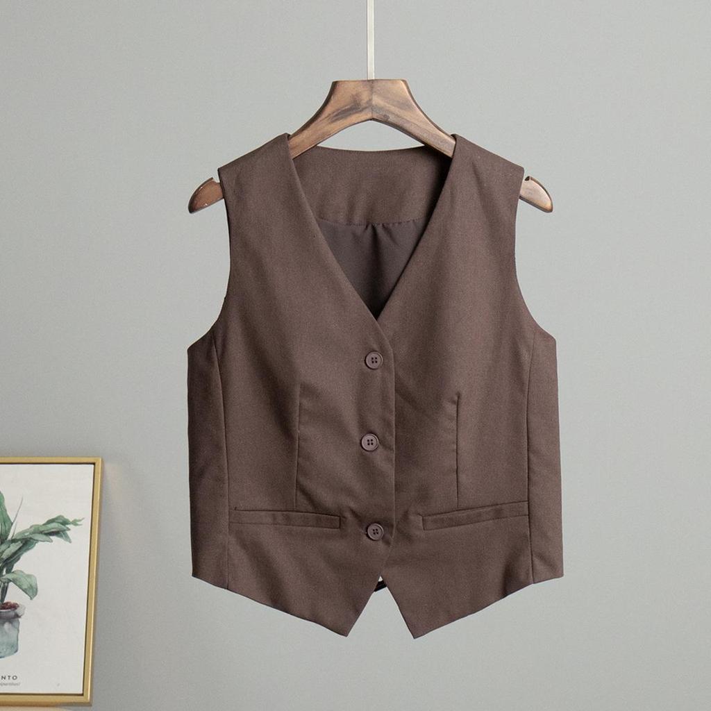 Kvinners Høst Vinter V-hals Dobbel Breasted Ensfarget Temperament Pendeldress Vest