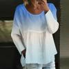 Women's Casual Fashion Loose Round Neck Gradient Print Long Sleeve Top