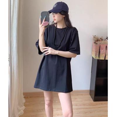 Damen Sommer Kurzarm T-Shirt Im Langen Hohen Po Kleid