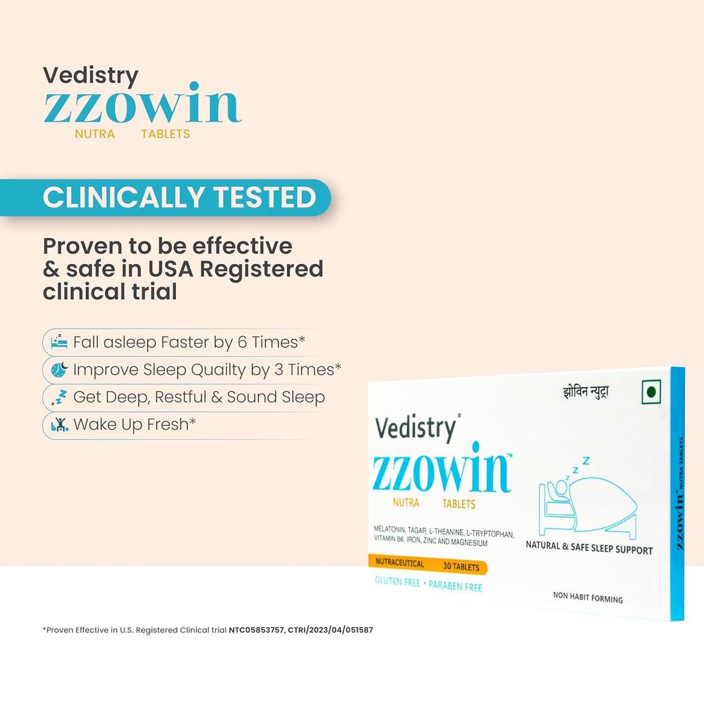 Zzowin Sleep Support Tablets 5mg Melatonin | Deep Restful Sleep Aid | 30 Tablets x Pack of 2 | Fast Sleep & Relaxation Formula