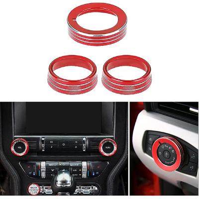 Center Console Air Conditioner Switch Button Knob Trim Cover Headlight Knob Trim Cover Aluminum Alloy Interior Accessories for Ford Mustang 2015-2022