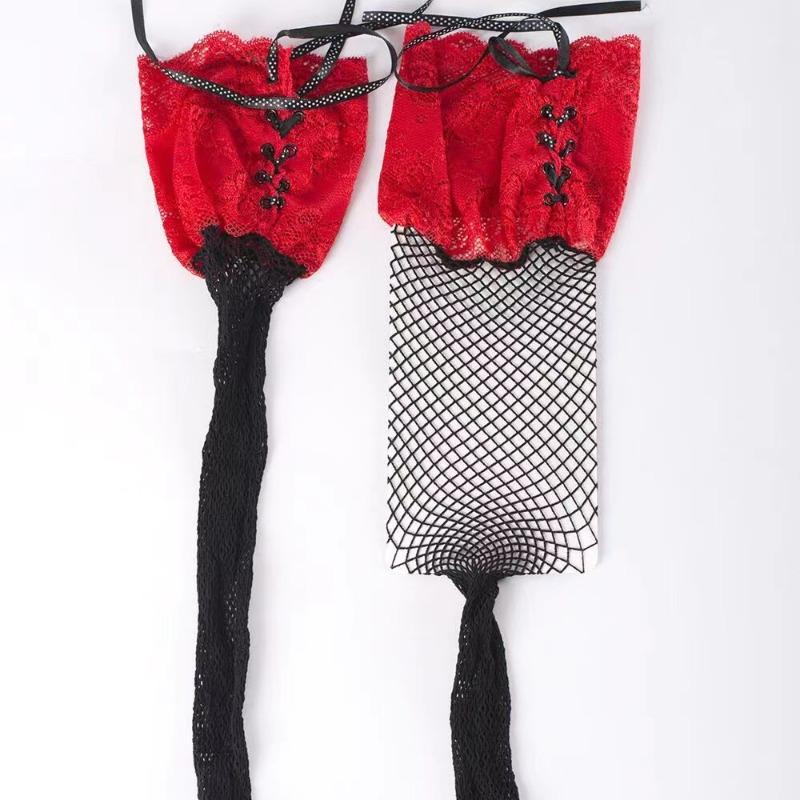 Sexy ženy Krajkový top Bandáž Stehna Vysoké punčochy Síťované duté punčochové kalhoty