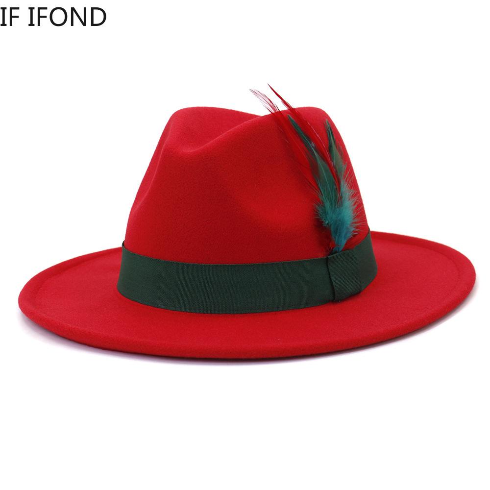 Fashion Feather Felt Wide Brim Fedora Hat For Women/Men New Autumn Winter Vintage Jazz Hat Party Formal Hat