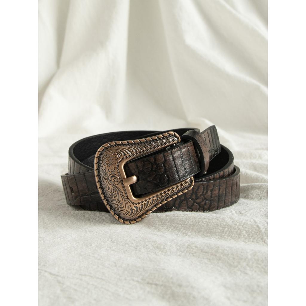 A Lady's Vintage, Aged, Embossed and Carved Western Style High-end, Fashionable and Elegant Fine Belt and Tang Grass Belt