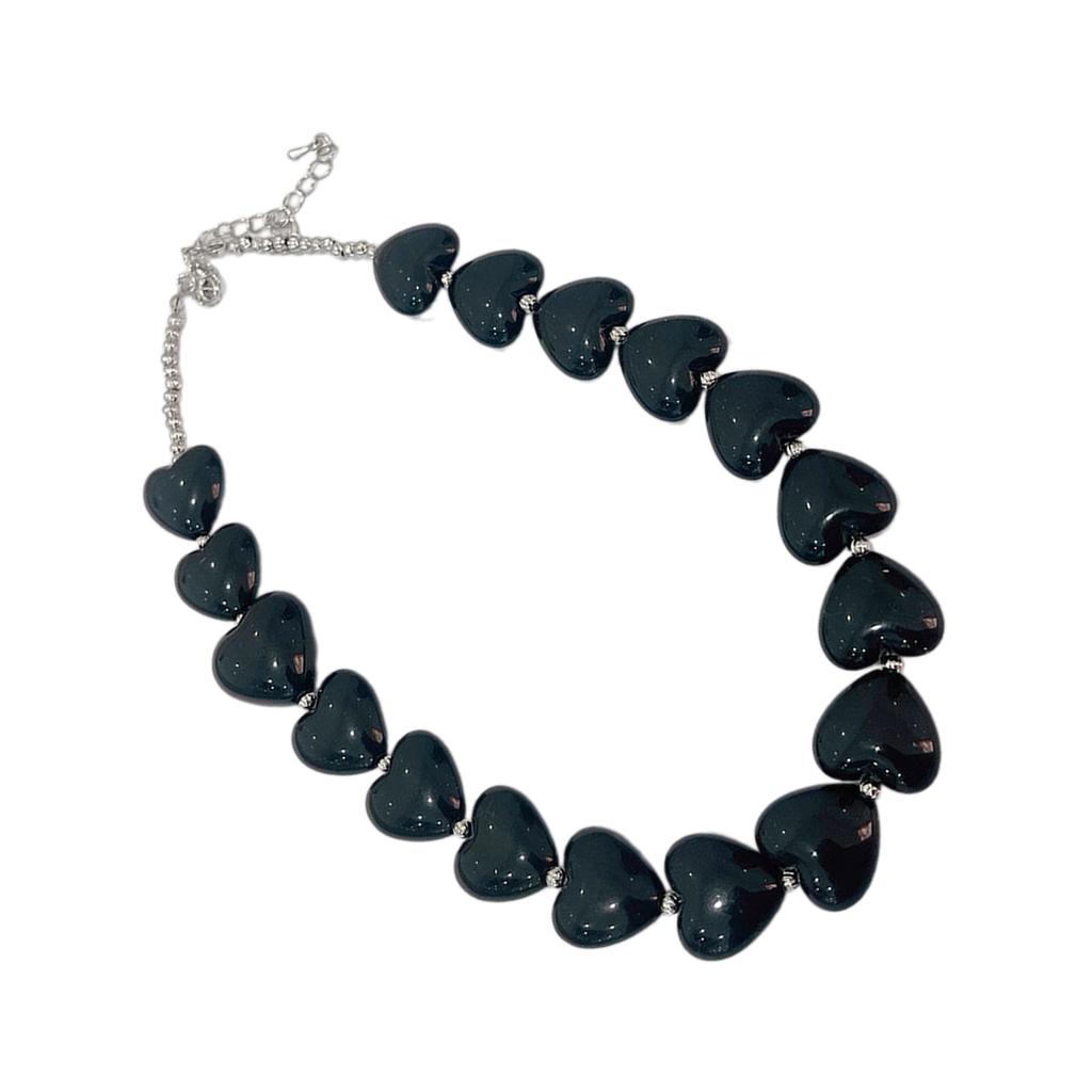 Minimalist Black/Clear Acrylic Heart Pendant Necklace/Bracelet Fashionable Neckchain/Bangle Jewelry for Women Girls