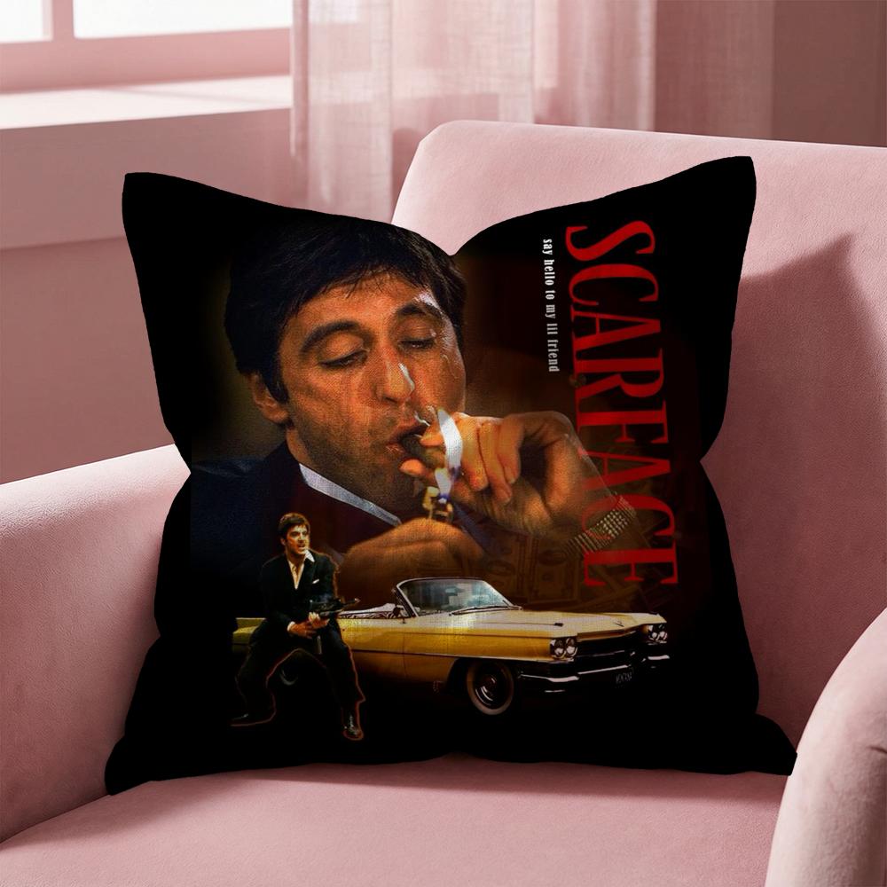 S-Scarface Movie Cushion Cover Multi-Scene Pillow Cover for Home & Car - Reversible, Soft & Durable for Daily Use