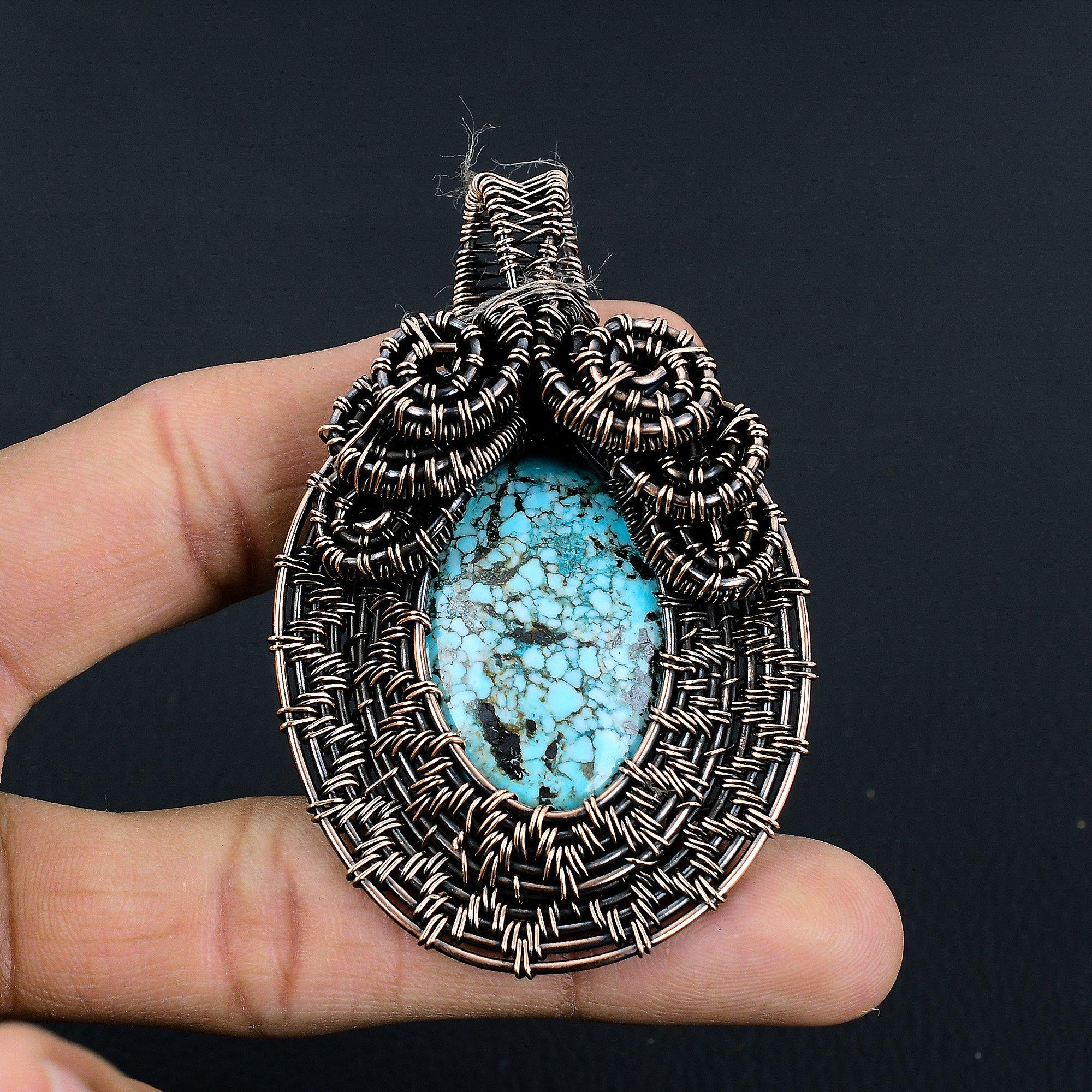 

Подвеска из тибетской бирюзы, ювелирное изделие из драгоценного камня, обернутое медной проволокой 999 пробы, подвеска ручной работы, на День благодарения 2.55 Inches