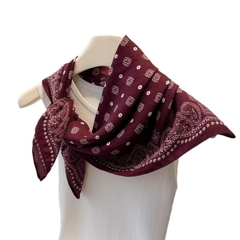 Cashew Herringbone Cotton Linen Small Square Scarf Silk Imitating Velvet Shawl Sun Protection Women's
