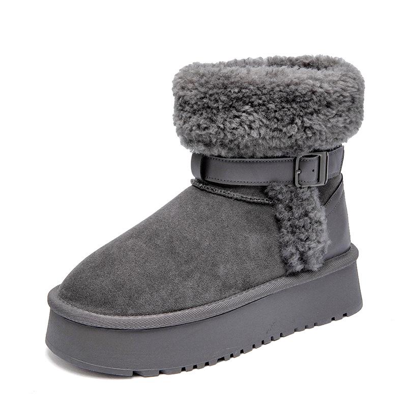 2025 winter new short tube flip mouth belt buckle snow boots thick-soled Northeast knight boots warm and fashionable versatile