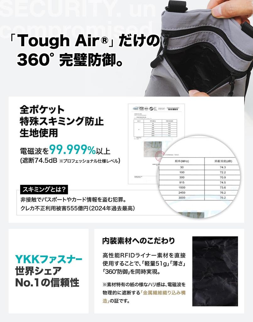 Passport Case Minimalism Easily Stores Airline Tickets Vertically Without 51g All Pockets RFID Escape from Theft Security Pouch Neck Wear [Tough Air]