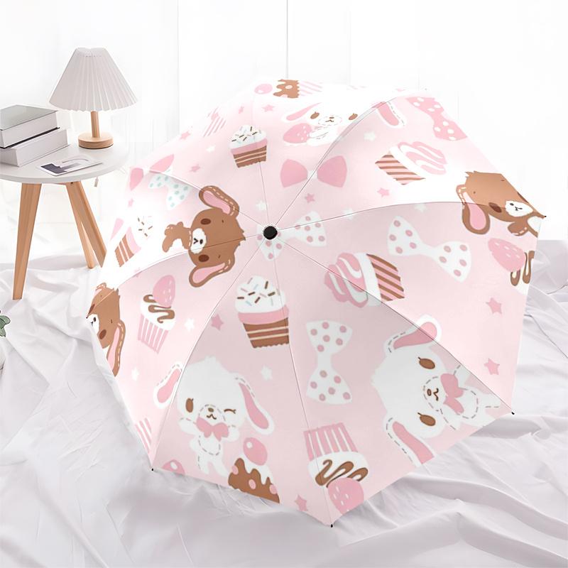 1pc Cute Bunny Cupcake Print Auto Open Close Umbrella - Portable Folding Design with Iron Frame - Outdoor for Fans, Travelers, Everyday Use - Perfect