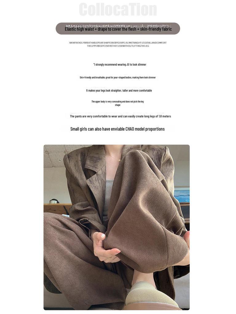 2025 Autumn/Winter European Cotton Velvet Wide-Leg High-Waist Drape Pants for Women