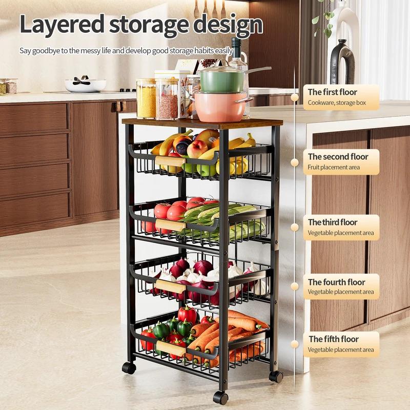 Door-Shaped Slanted Drawer Mobile Storage Rack for Kitchen Fruits and Vegetables Rolling Cabinet Basket Organizer