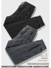 Men's Plus Velvet Thicken Cotton Trousers: Winter Warm, Casual Fit, Elastic Ankle, Suitable for Middle-Aged and Elderly.