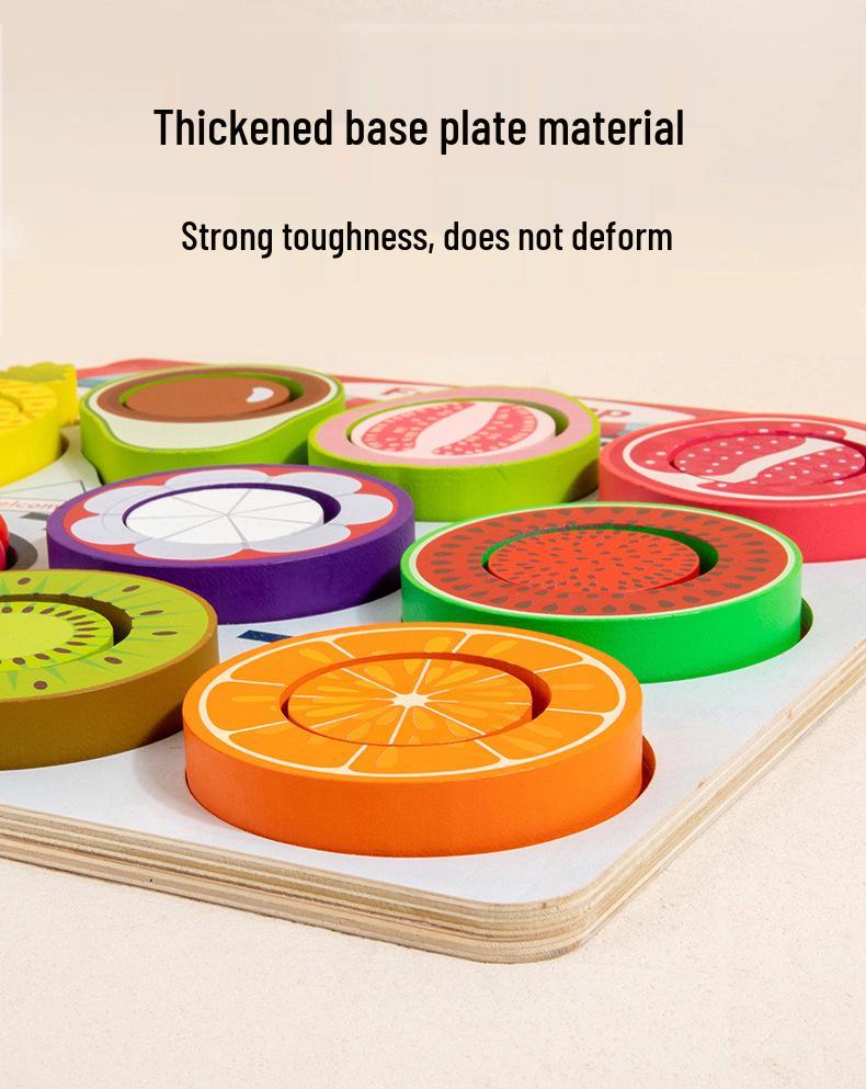 Kids' Wooden Fruit Color Sorting Plate & Bead Clamping Educational Toy for Sensory Training