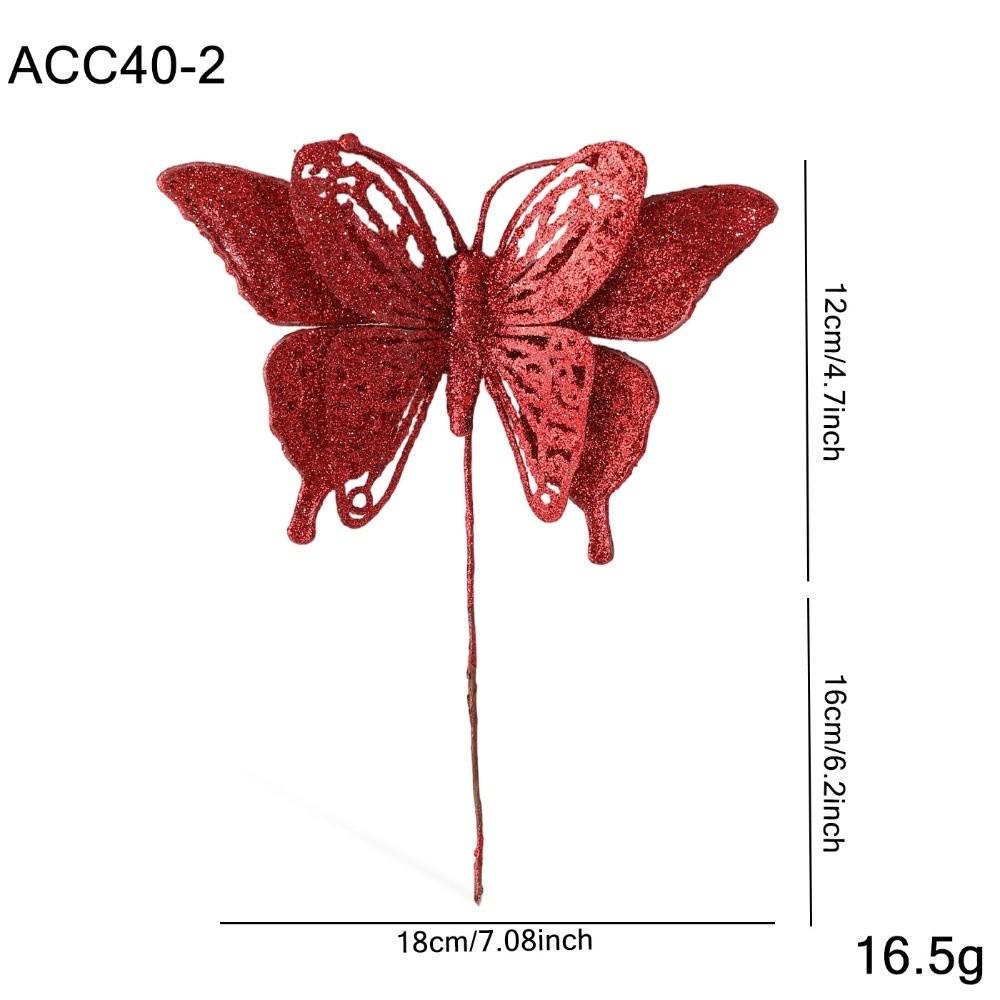 Glitter Butterfly Christmas Flower Simulated Sequins Christmas Tree Decoration Exquisite Flocking Artificial Butterfly Clip