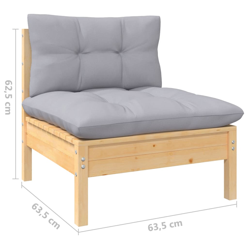 Vidaxl 9-Cz. Garden Lounge Set, Grey Cushions, Pine