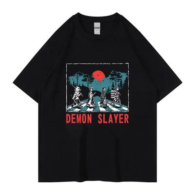 Anime Demon Slayer Blade Charcoal Jiro Same Style Cotton Trendy Brand Loose Short Sleeve Round Neck Printed Mens and Womens