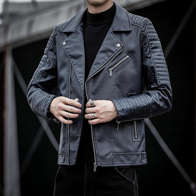 Men's Leather Jacket Casual Autumn and Winter New Leather Jacket Green Handsome Motorcycle Pu Jacket Casual Men's Jacket Trendy