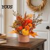 Small Potted Plant for Fireplace Fall Pumpkin Flower Arrangement, Artificial Maple Berry Halloween Indoor Decoration Thanksgiving, Harvest Home