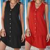 2026 Summer New European and American Fashion V-neck Solid Color Loose and Thin Dress Sleeveless Women's Models