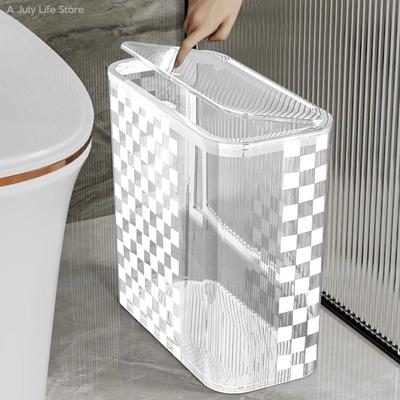 14L Livingroom Transparent Press Trash Can Bathroom Toilet Wastbasket Waterproof Narrow Seam Storage Bucket Garbage Can with Lid