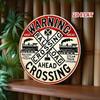 Vintage Railroad Crossing Metal Sign 7.8 Inch Round Heavy Duty Train Warning Decoration Locomotive