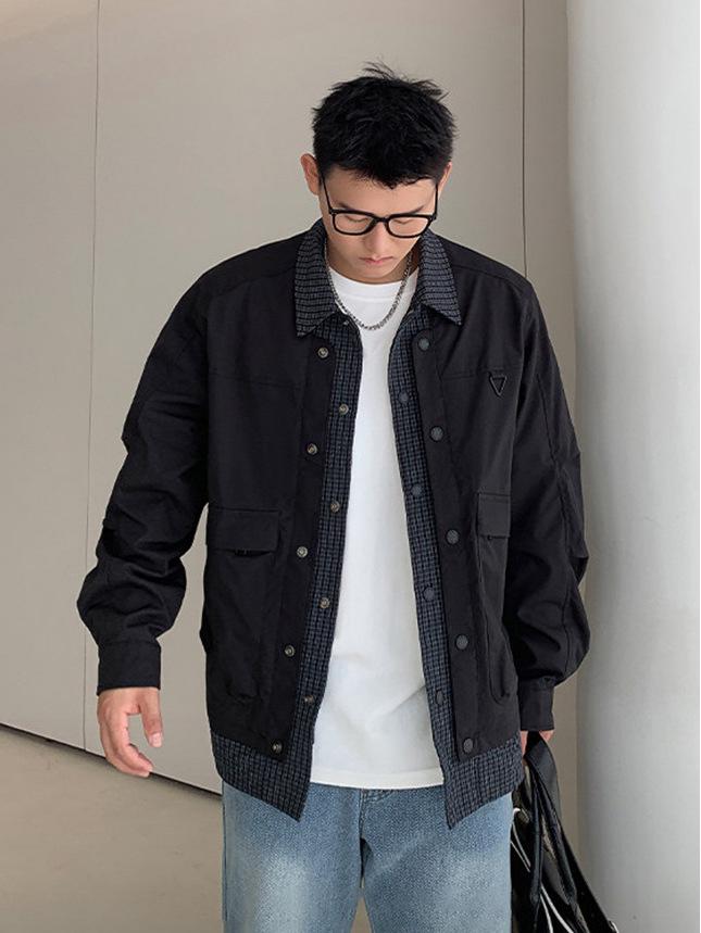 Men's Plus Size Retro Plaid Patchwork Two-Piece Loose Lapel Jacket
