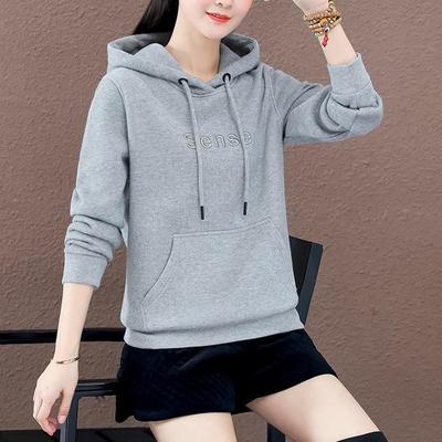 Women's Small Hoodie - Autumn/Winter Velvet Thick Pullover with Embroidered Pocket and Hood, Casual Style