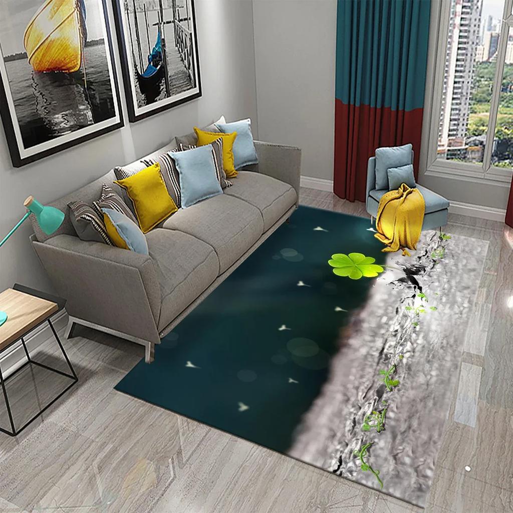 Green Four Leaf Clover Carpet Saint Patrick's Day Living Room Bedroom Bathroom Door Mats Home Decor Soft Doormat Non Slip Carpet