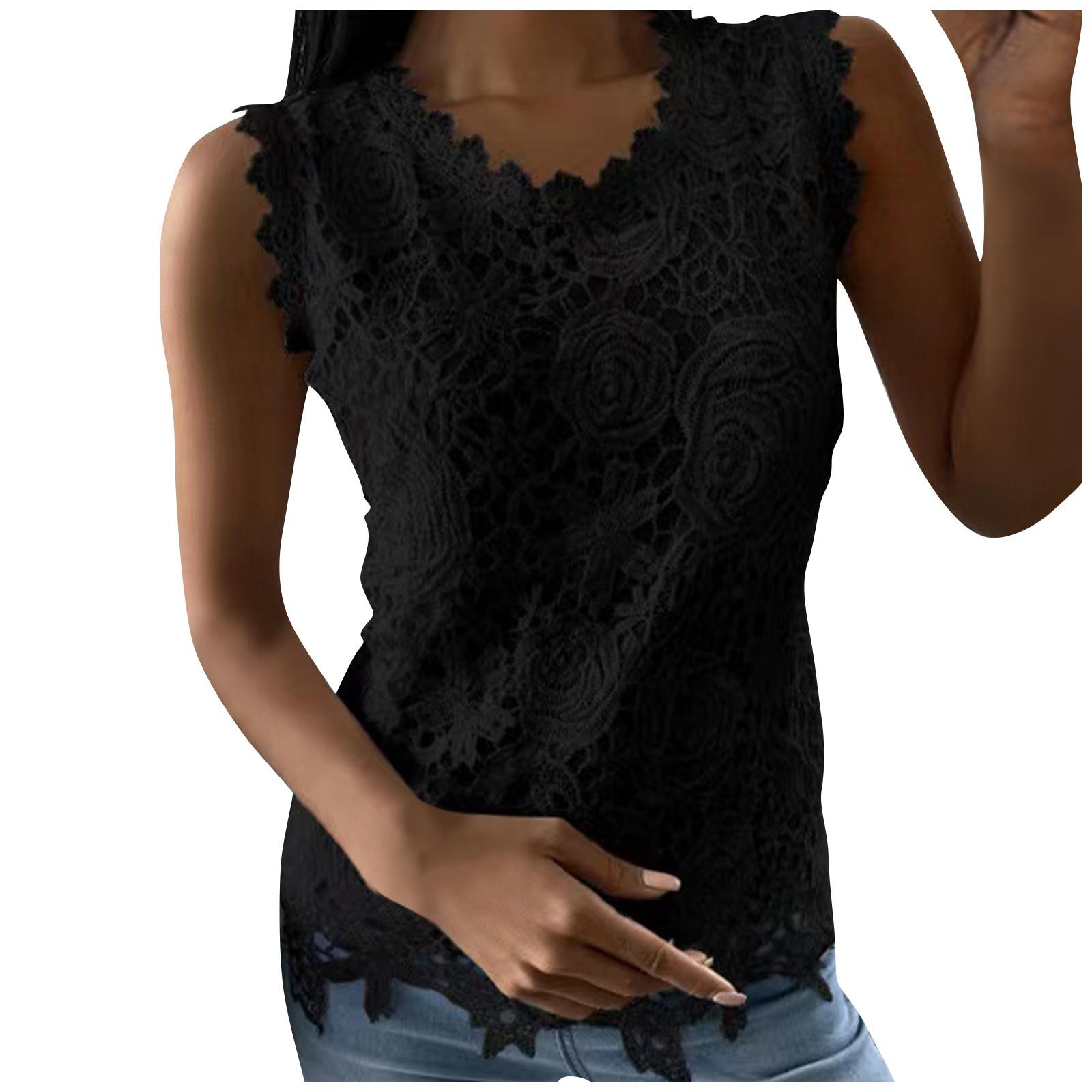 Женский модный жилет с кружевной вставкой и круглым вырезом L чёрный