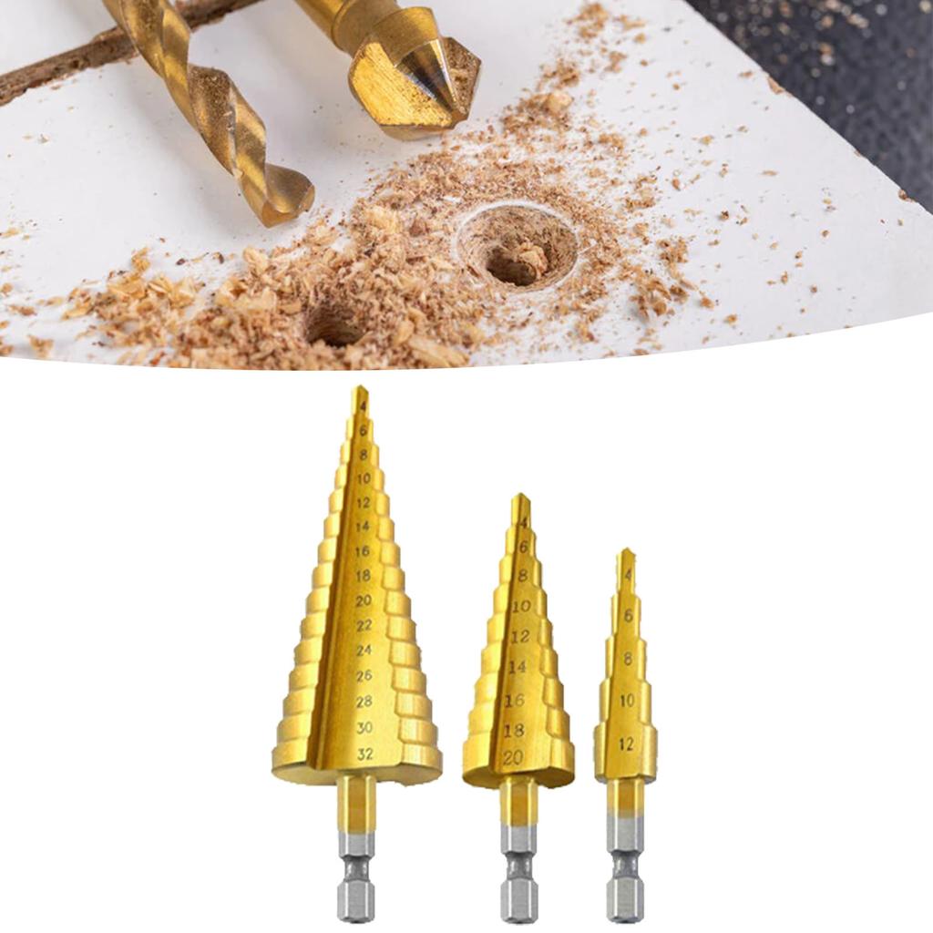 Stufenbohrer-Satz Titanbeschichtet Verschleißfest Stabil Robust Sechskantschaft Pagodenkegel-Bohrer-Set