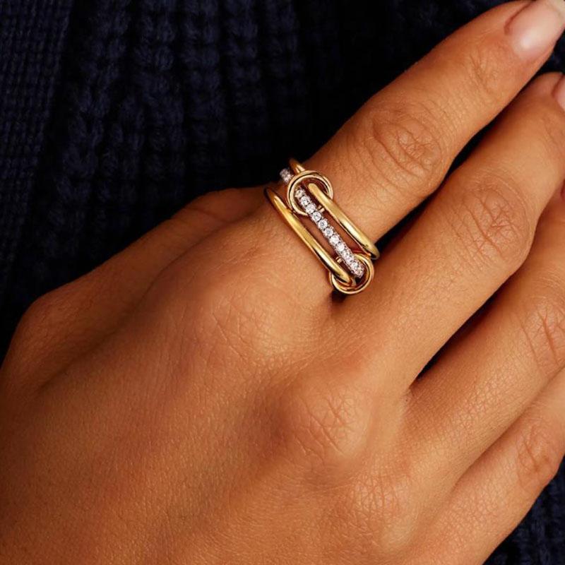 New Two-Color Three-Ring 14K Gold Color Stainless Steel Ring for Women Ins Style Stacking Jewelry Fashion Accessories Gifts