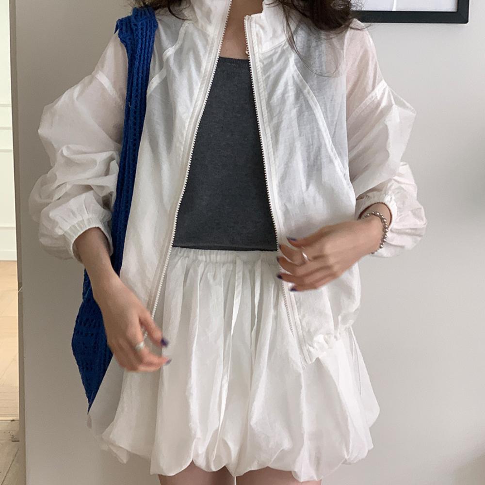 Damen Frühling und Sommer Neu Lässige Stehkragen Reißverschluss Strickjacke Sonnenschutzjacke + Hochtaillierter A-Linien Knospenrock Kurzer Rock