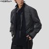 INCERUN Oversized Men Long Sleeve Patchwork Buttons Up Casual Striped Shirts Tops