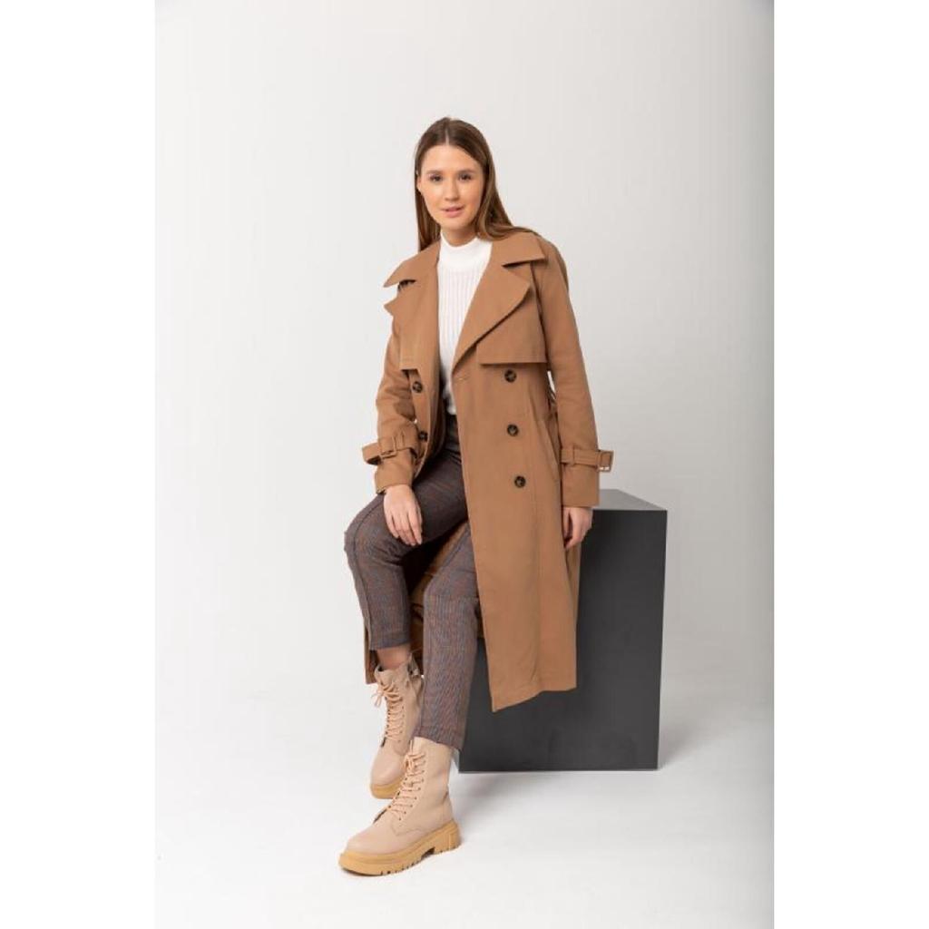 Gabardina 100% bumbac lungă (110cm) Trench pentru damă, căptușit cu curea 1111