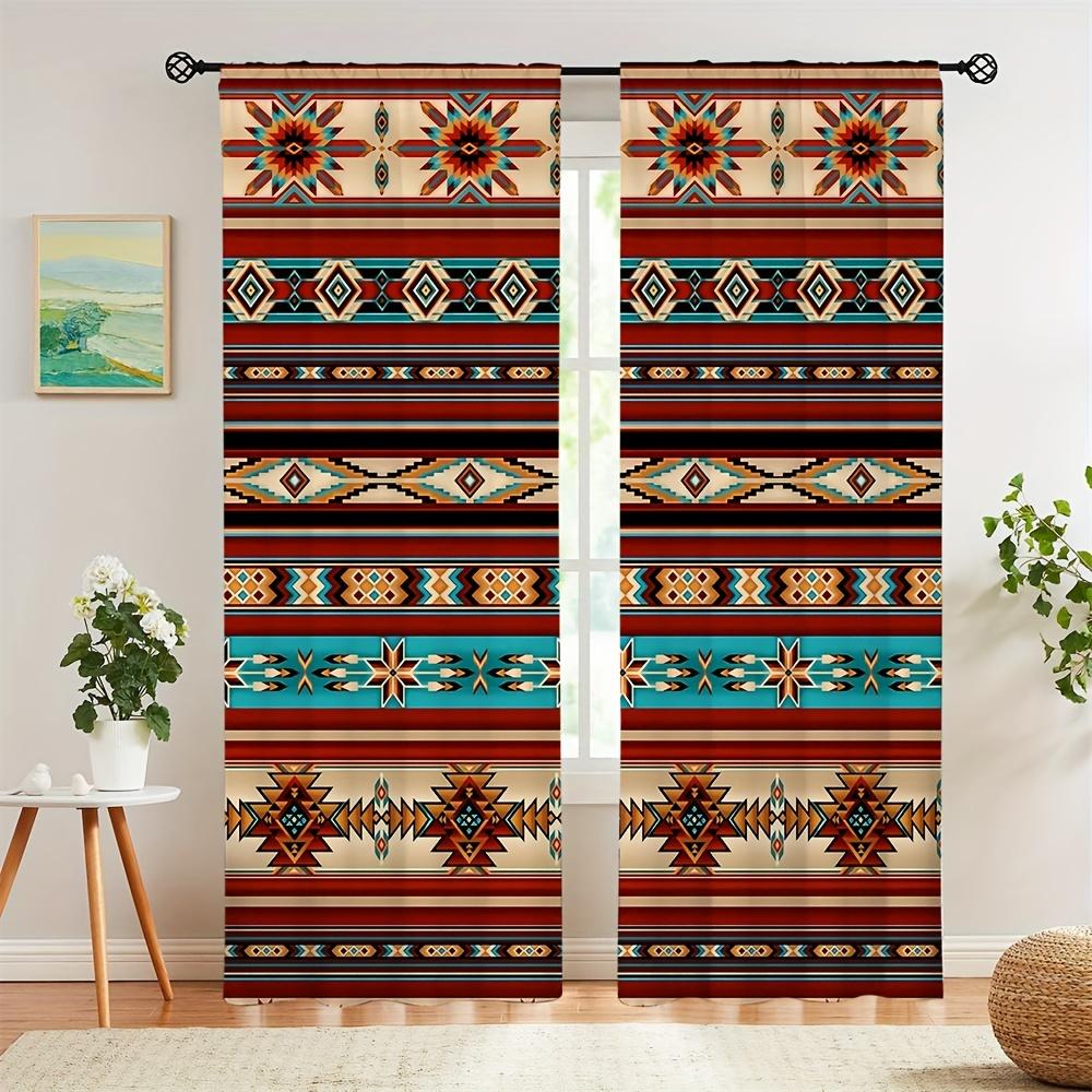 

2panels Boho Rod Pocket Vintage Patterned Window Area Coverings Suitable Bedrooms Office Kitchen Living Living Space Study Home Decor Free Shippi W50 X H130(CM)X2&Hook