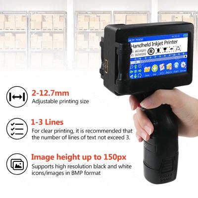 2-12,7 mm 4,3palcový rezistivní dotykový barevný displej Digitální automatický kódovací stroj Nastavitelná velikost tisku Ruční inkoustová tiskárna