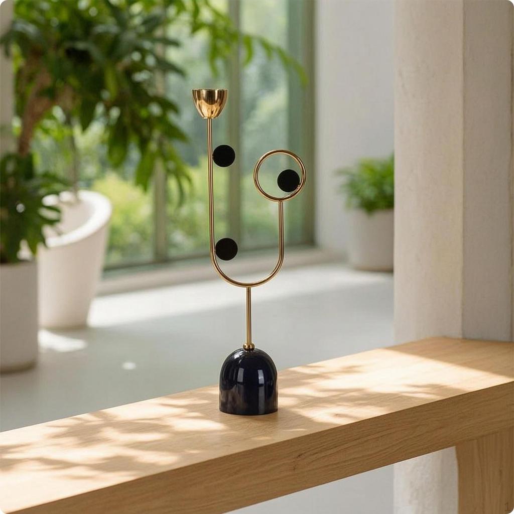 Geometric Candle Holder Abstract with Metal Frame Toned for Living Room, Dining Table,
