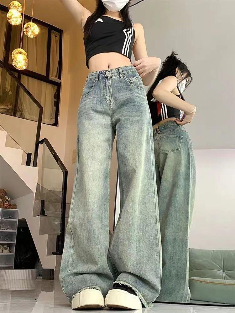 90s Vintage Baggy Blue Jeans Women Y2k Harajuku High Waist Denim Trousers Female Retro Fashion Sense Aesthetic Wide Pants Casual